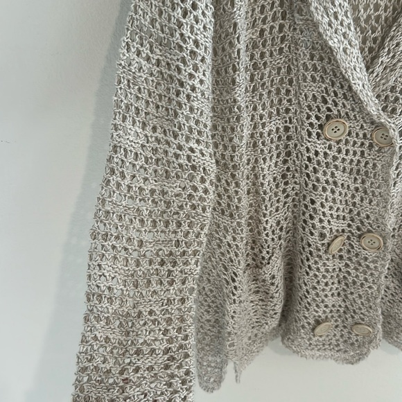 Free People Crochet Fish Net Boho Lagenlook Button Front Cardigan - Picture 4 of 8